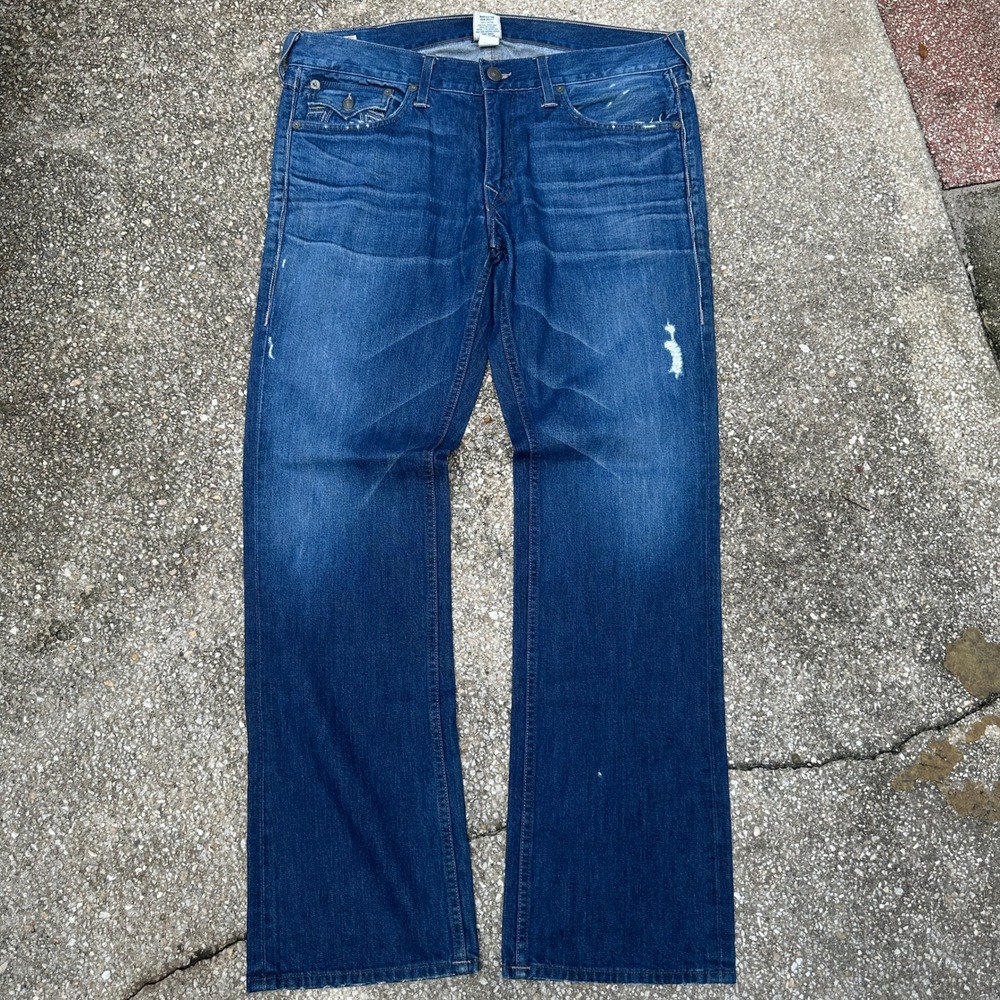 True Religion Ricky Straight Leg Jeans Mens 36 Blue Made in USA Denim